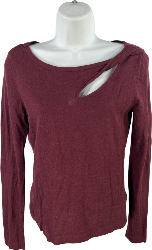 White House Black Market Women’s Burgundy/Red Long Sleeve Cutout Sweater - S