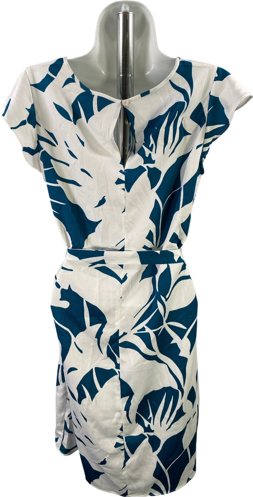 Ann Taylor Women’s White Blue Floral Cap Sleeve Tie Front Dress - S