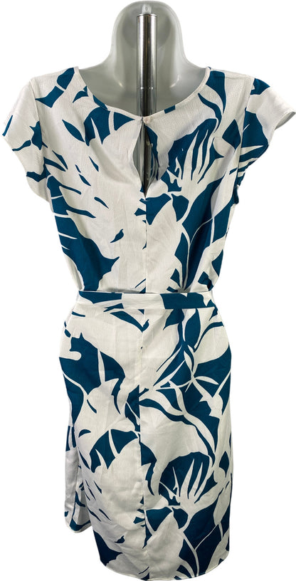 Ann Taylor Women’s White Blue Floral Cap Sleeve Tie Front Dress - S