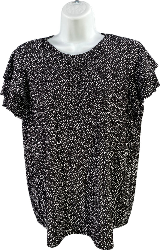 Adrianna Papell Women’s Black Short Ruffle Sleeve Blouse - S