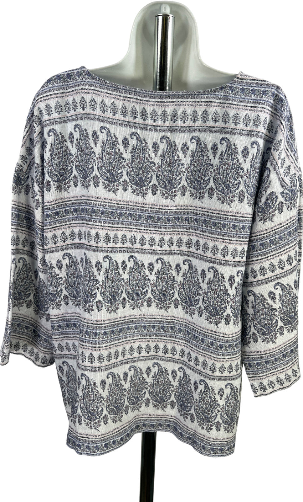 Pure J.Jill Women’s White/Blue Paisley 3/4 Sleeve Hemp Shirt - M