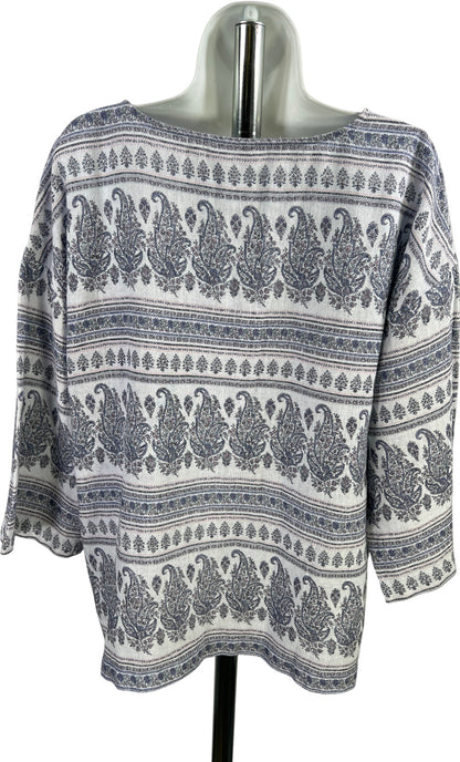 Pure J.Jill Women’s White/Blue Paisley 3/4 Sleeve Hemp Shirt - M