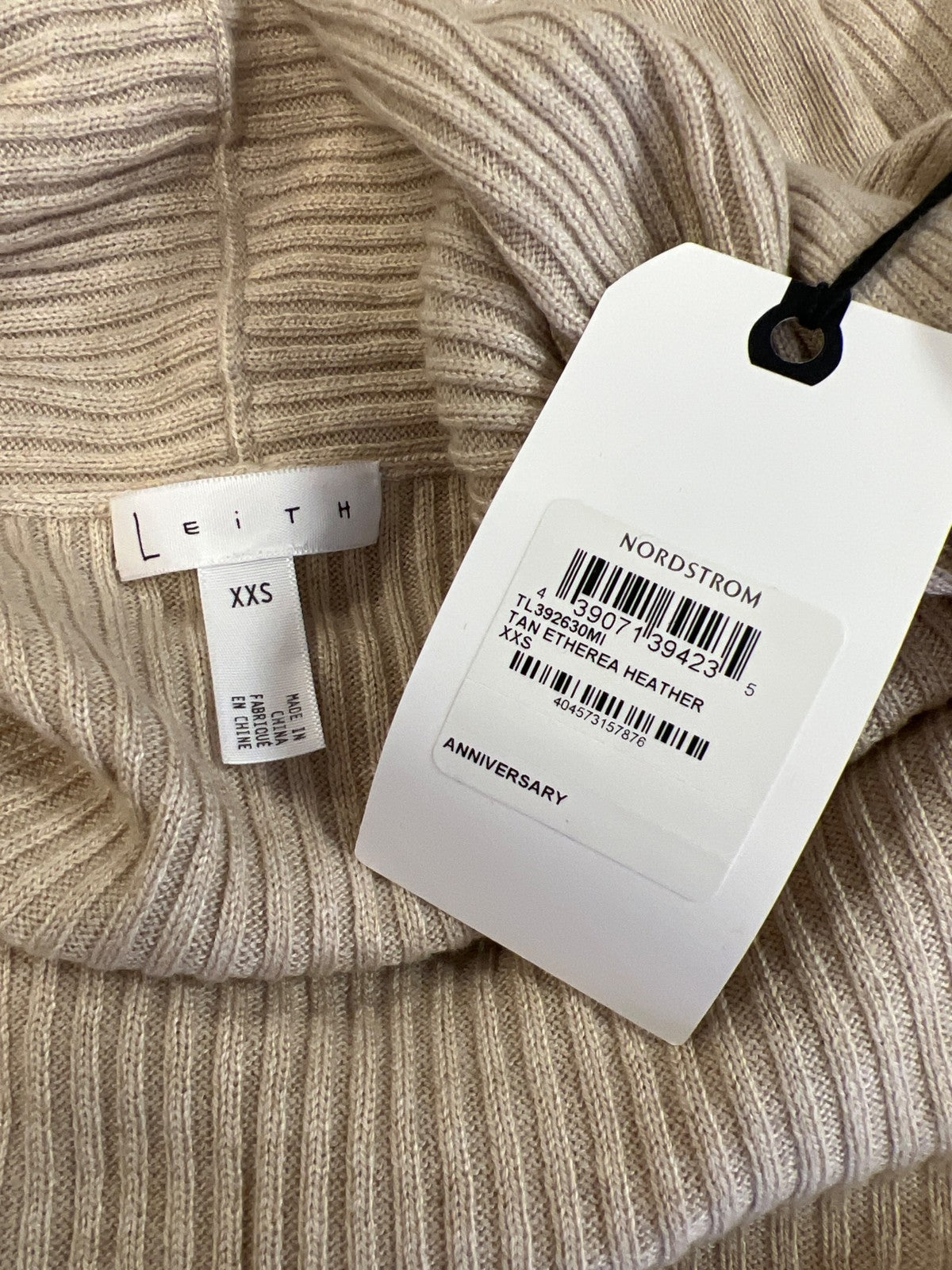 Leith Women’s Beige Ribbed Long Sleeve Open Front Cardigan Sweater - XXS