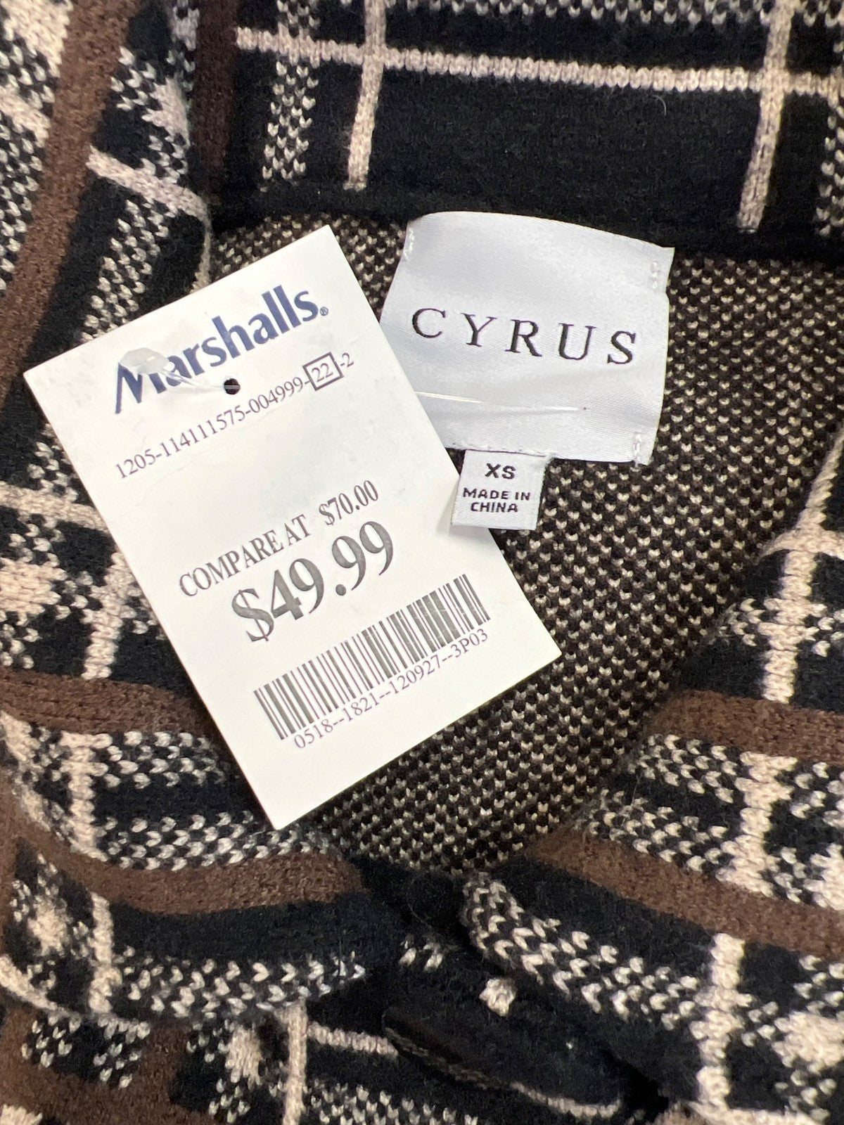 Cyrus Women’s Brown/Black Plaid Snap Button Chunky Knit Jacket - XS