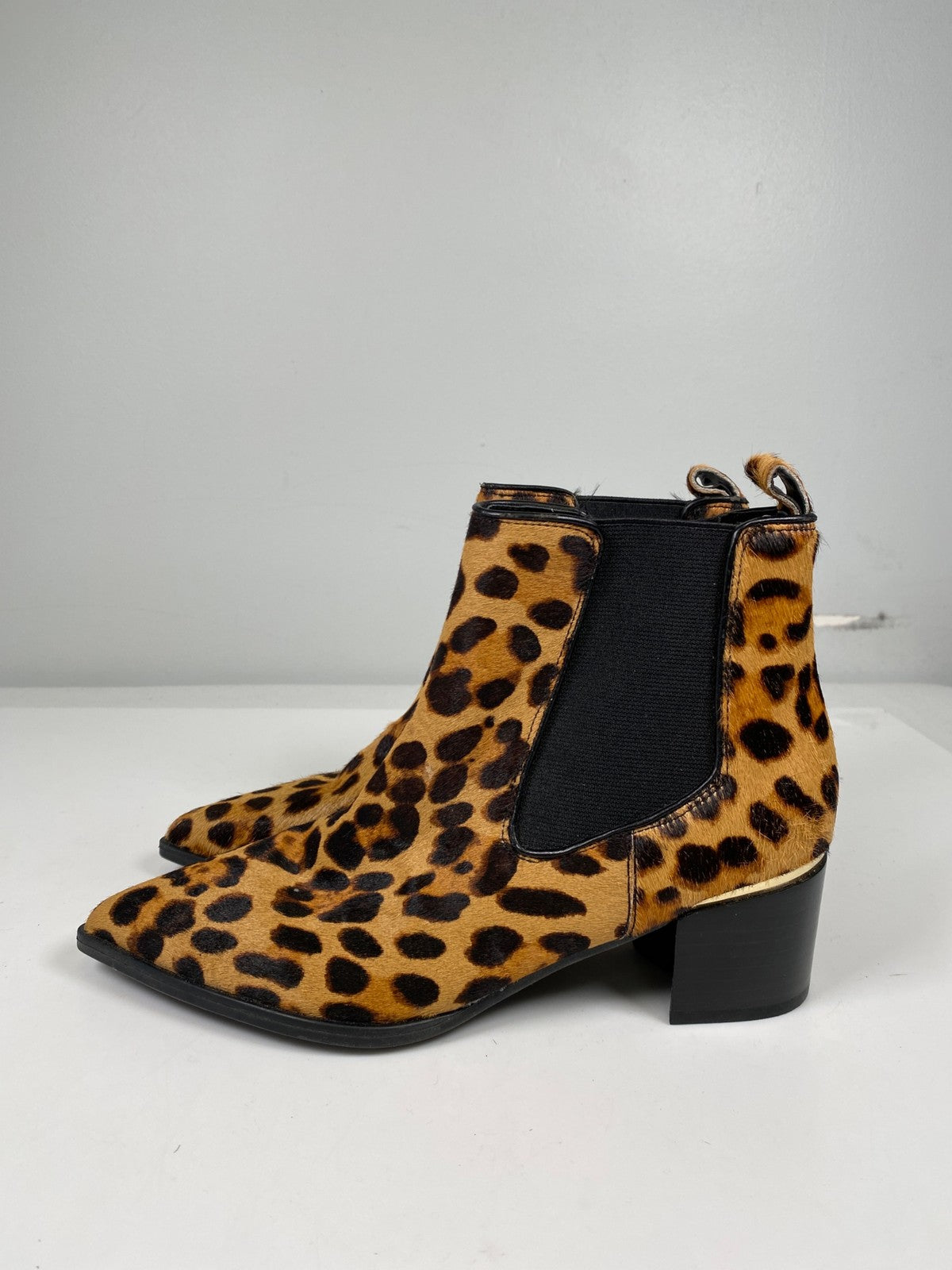 Nine West Women’s Brown Leopard Print Honor Cow Hair Chelsea Boots - 6