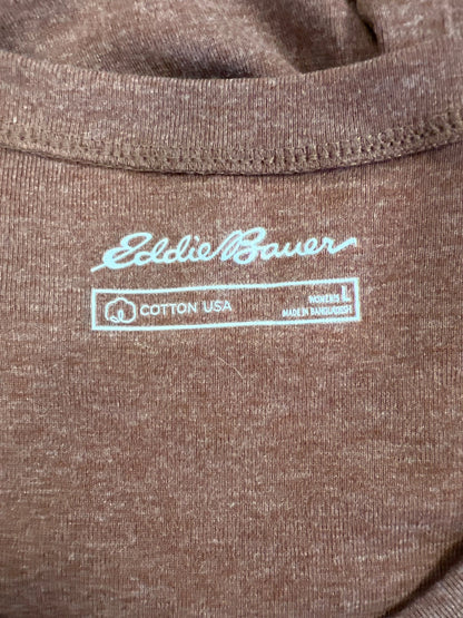 Eddie Bauer Women’s Brown V-Neck Cotton Long Sleeve Shirt - L