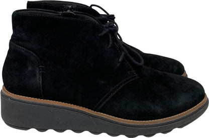 Clarks Collection Women’s Black Suede Sharon Wedge Ankle Boots - 8.5