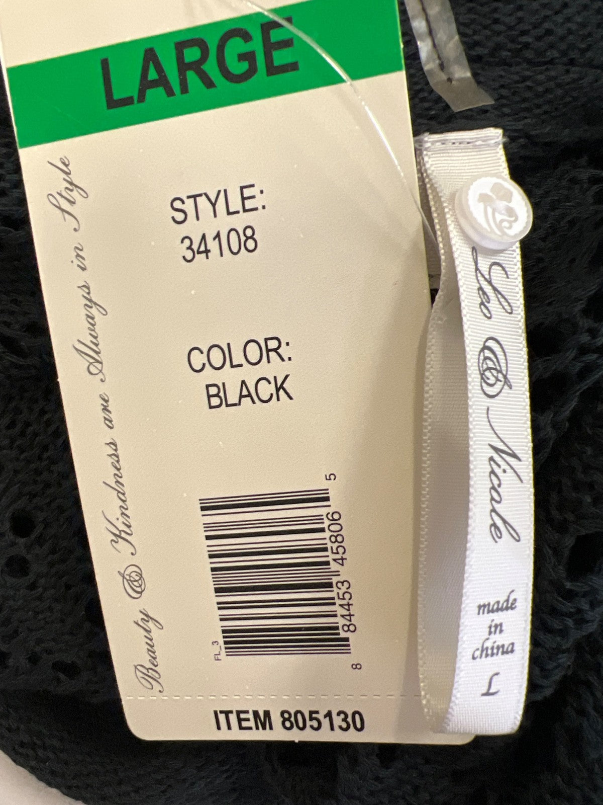 Leo and Nicole Women’s Black Open Knit 1/2 Sleeve Cardigan Sweater - L