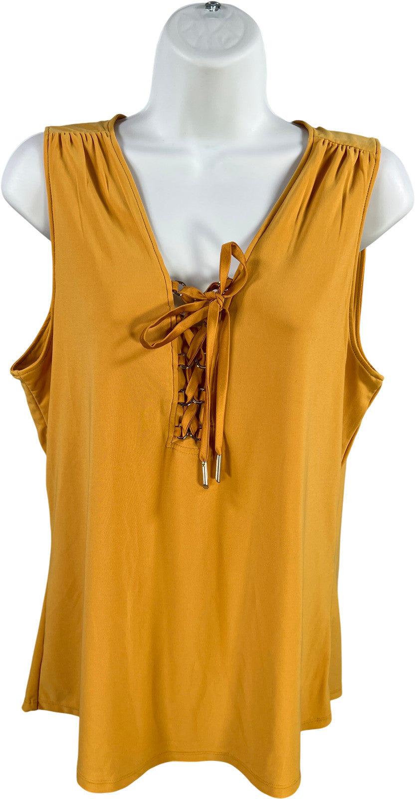 White House Black Market Women’s Yellow/Gold Lace Up Tank Top Blouse - M