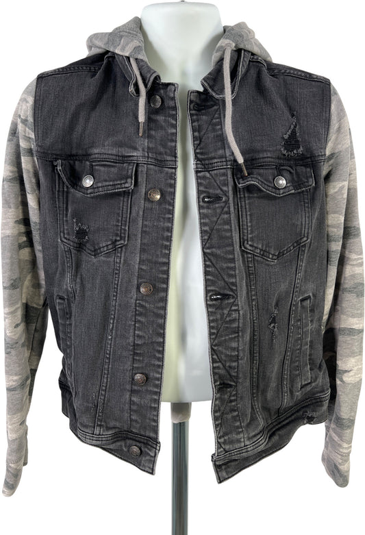 Hollister Men’s Black/Gray Epic Flex Sweatshirt Button Up Denim Jacket - S