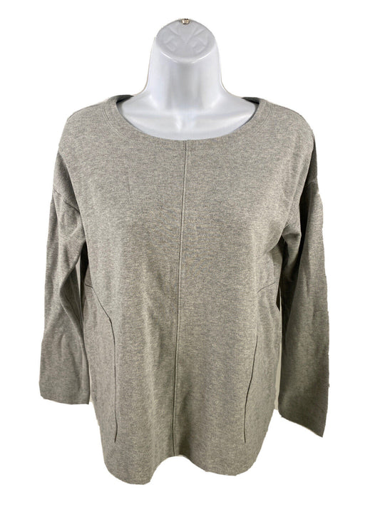 Pure Jill Camiseta gris de manga larga con cuello redondo para mujer - Petite S