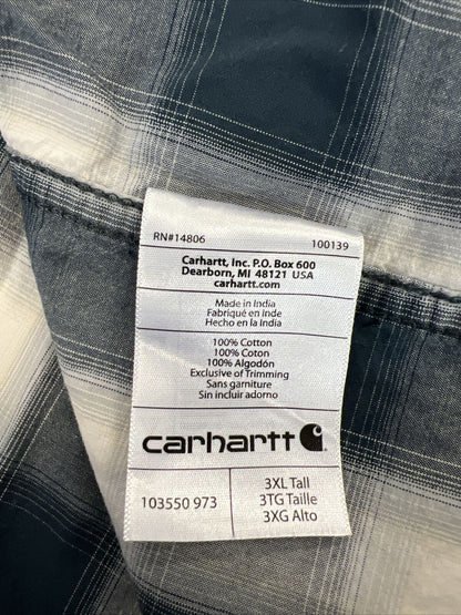 Carhartt Men's Blue/White Plaid Relaxed Button Up Casual Shirt -3XL Tall
