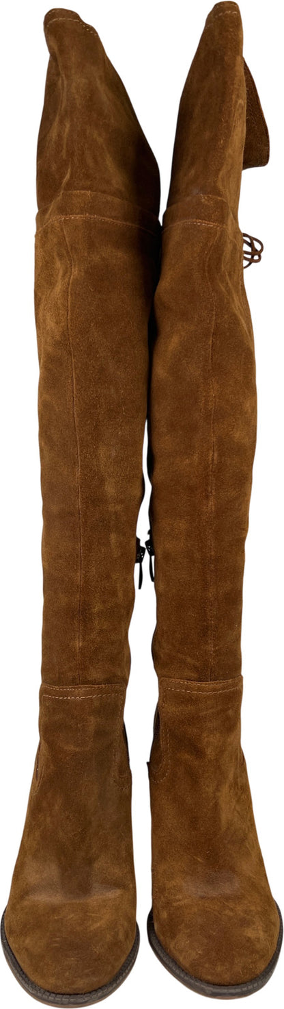 Franco Sarto Women’s Brown Suede Elnora Over The Knee Heeled Boots - 8.5