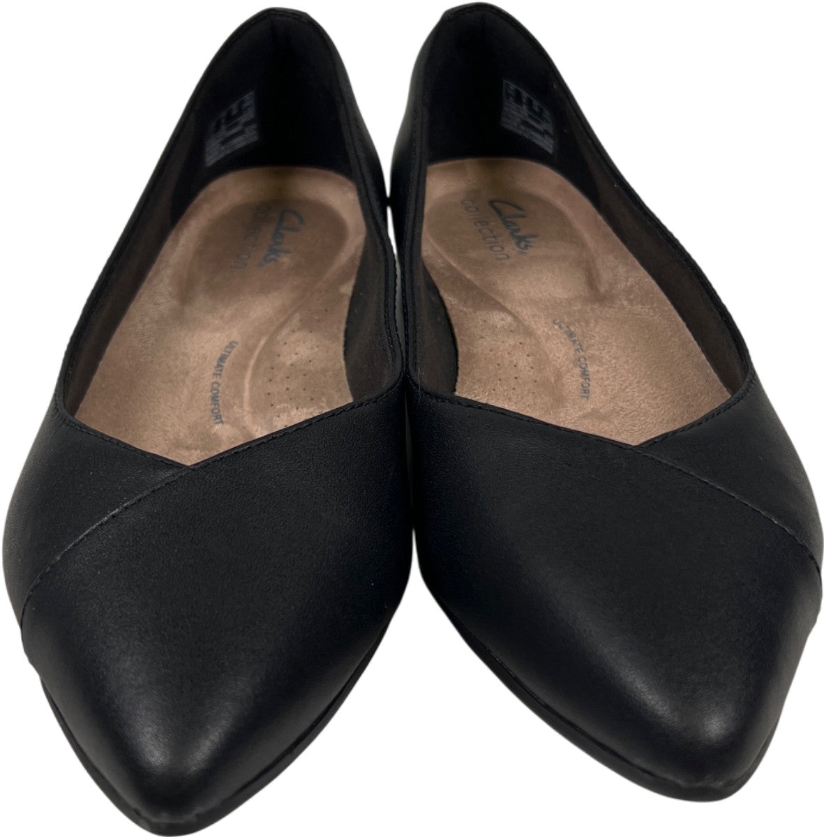 Clarks Collection Women’s Black Leather Natalyn Wish Pointed Low Heel Flats - 8