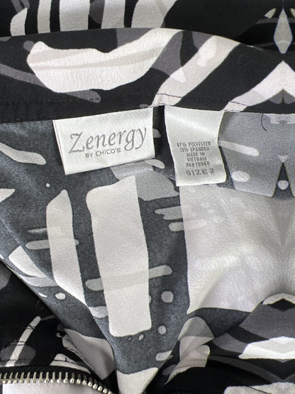 Zenergy by Chico’s Women’s Black/White 3/4 Sleeve Full Zip Jacket - 2/US L
