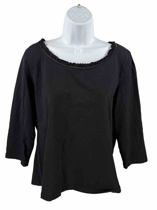 Coldwater Creek Women's Black 3/4 Sleeve Ruffle Accent Shirt - L