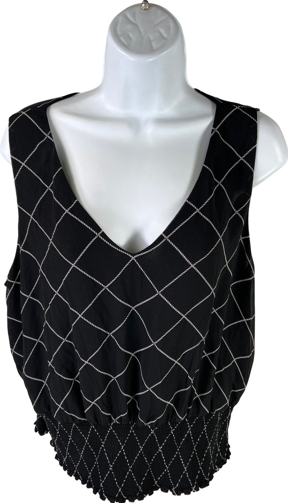 White House Black Market Women’s Black Semi-Sheer Sleeveless Waisted Blouse - 14