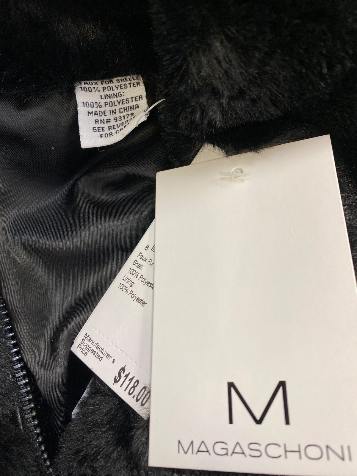 M Magaschoni Women’s Black Faux Fur Full Zip. Fashion Jacket - M