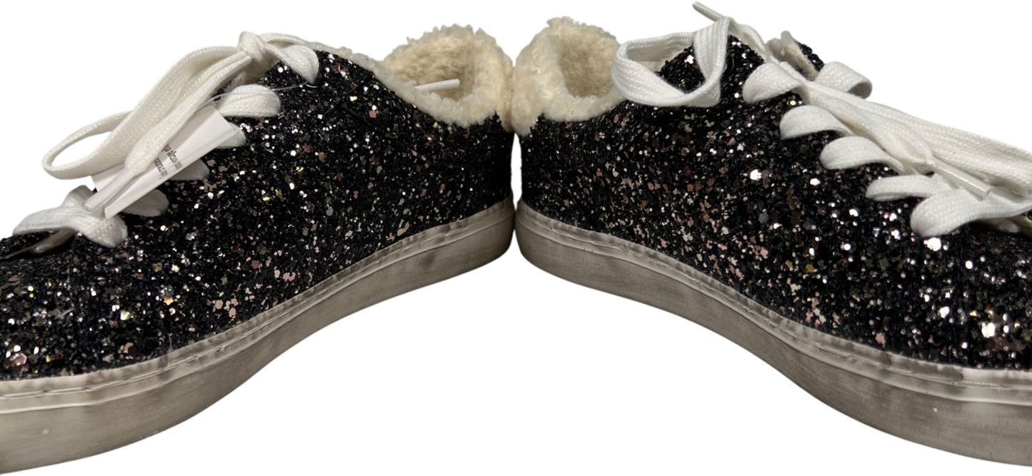 Nine West Women’s Black Glitter Sherpa Trim Lace Up Sneakers - 7.5