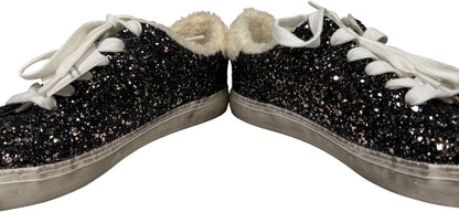 Nine West Women’s Black Glitter Sherpa Trim Lace Up Sneakers - 7.5