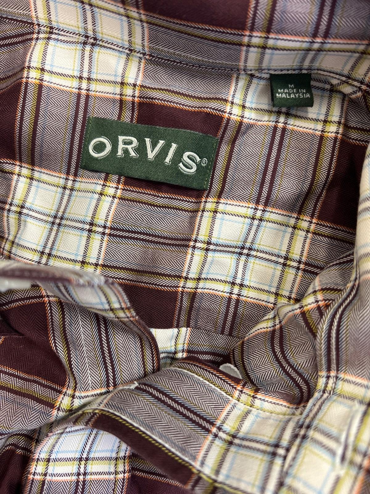 Orvis Men’s Dark Purple/Burgundy Plaid Long Sleeve Button Up Shirt - M