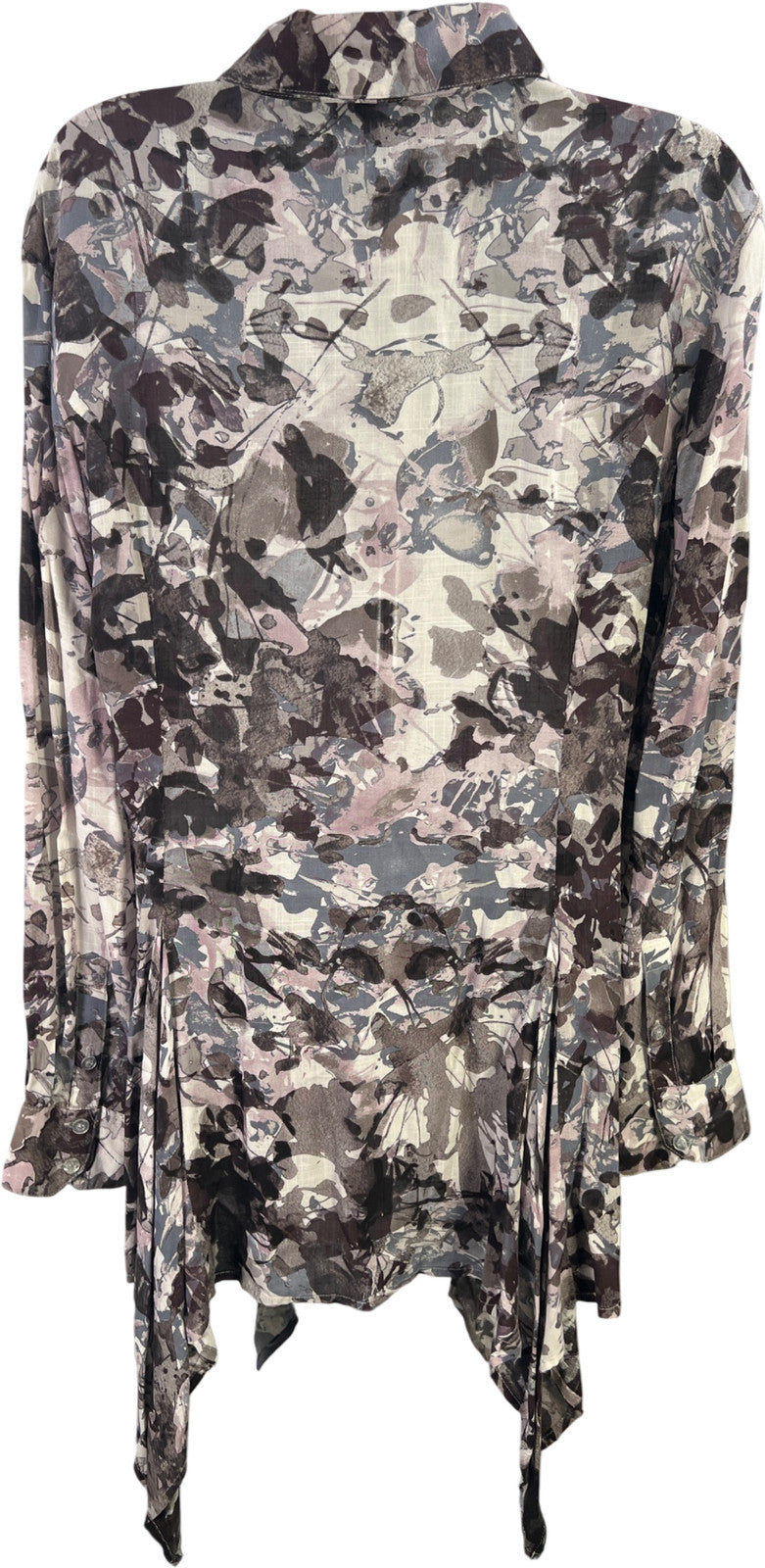 Ethyl Women’s Purple/Gray Long Sleeve Button Up Tunic Blouse - M