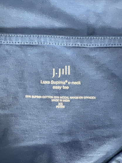 J. Jill Women's Blue Luxe Supima V-Neck Easy Tee Shirt - Petite XS