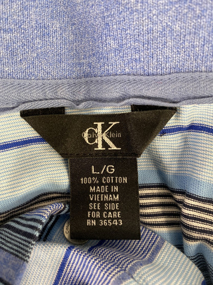 Calvin Klein Men’s Blue Striped Cotton Polo Shirt - L