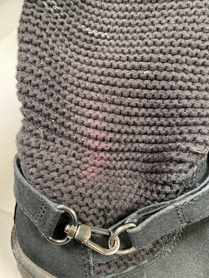 UGG Women’s Black Knit Purl Strap Twinface Short Boots - 6