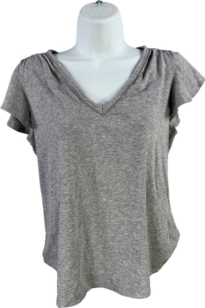 White House Black Market Women’s Gray Flutter Sleeve V-Neck T-Shirt - S