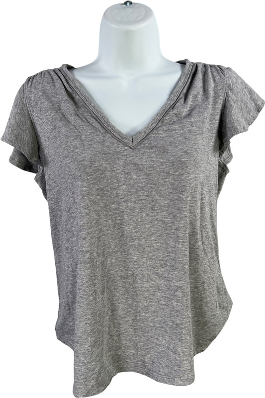 White House Black Market Women’s Gray Flutter Sleeve V-Neck T-Shirt - S