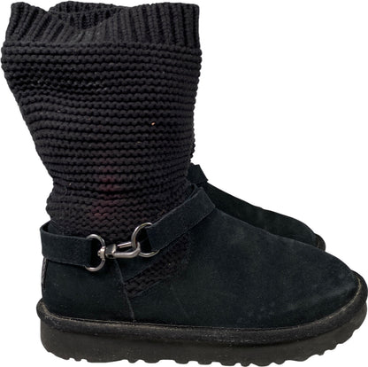 UGG Women’s Black Knit Purl Strap Twinface Short Boots - 6