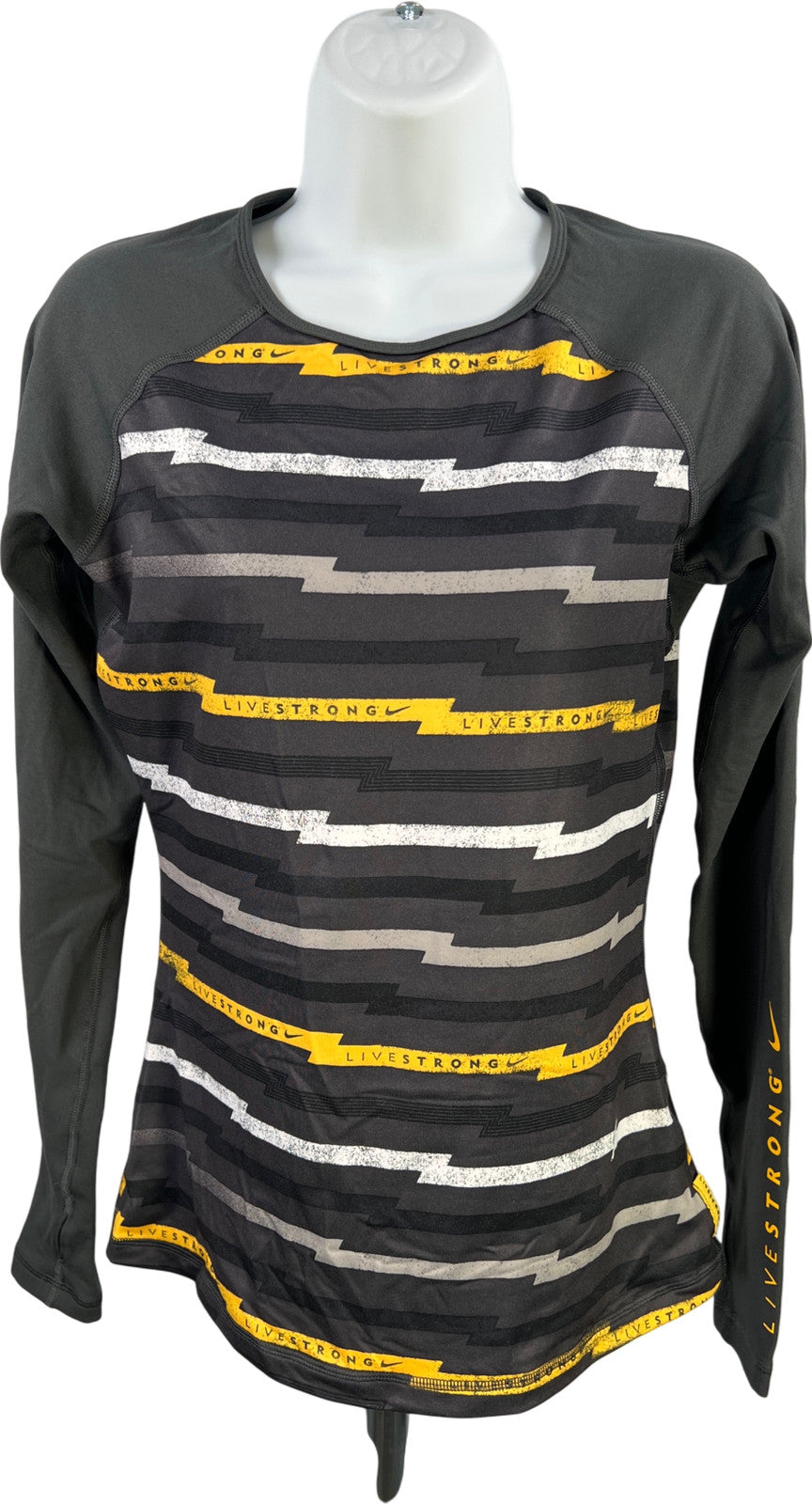 Nike Pro Women’s Gray/Yellow Fitted Long Sleeve Athletic Shirt - M