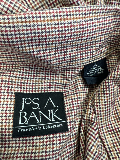 Jos A Bank Men’s Brown/Red Mini Houndstooth Long Sleeve Button Up Shirt - XL
