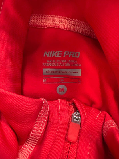 Nike Pro Women’s Red Fleece Lined 1/4 Zip Pullover Athletic Shirt - M
