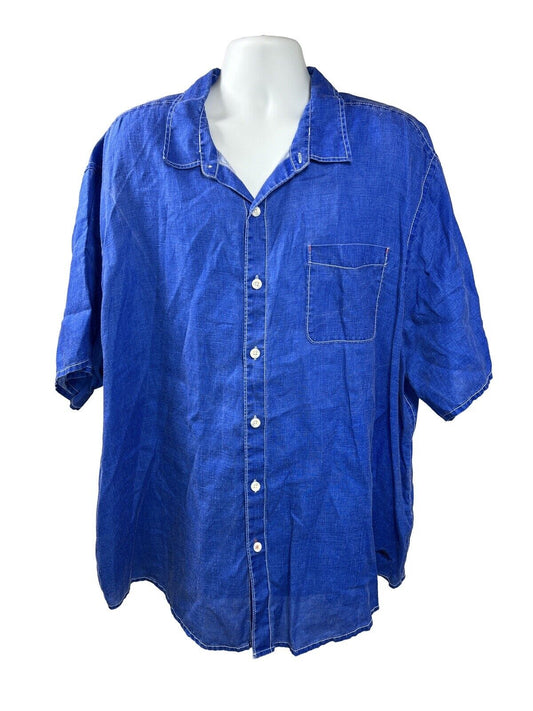 Tommy Bahama Men's Blue Linen Short Sleeve Button Up Shirt - Big 3XB