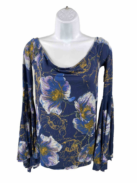 NEW Free People Women's Blue Floral Birds of Paradise Top - S