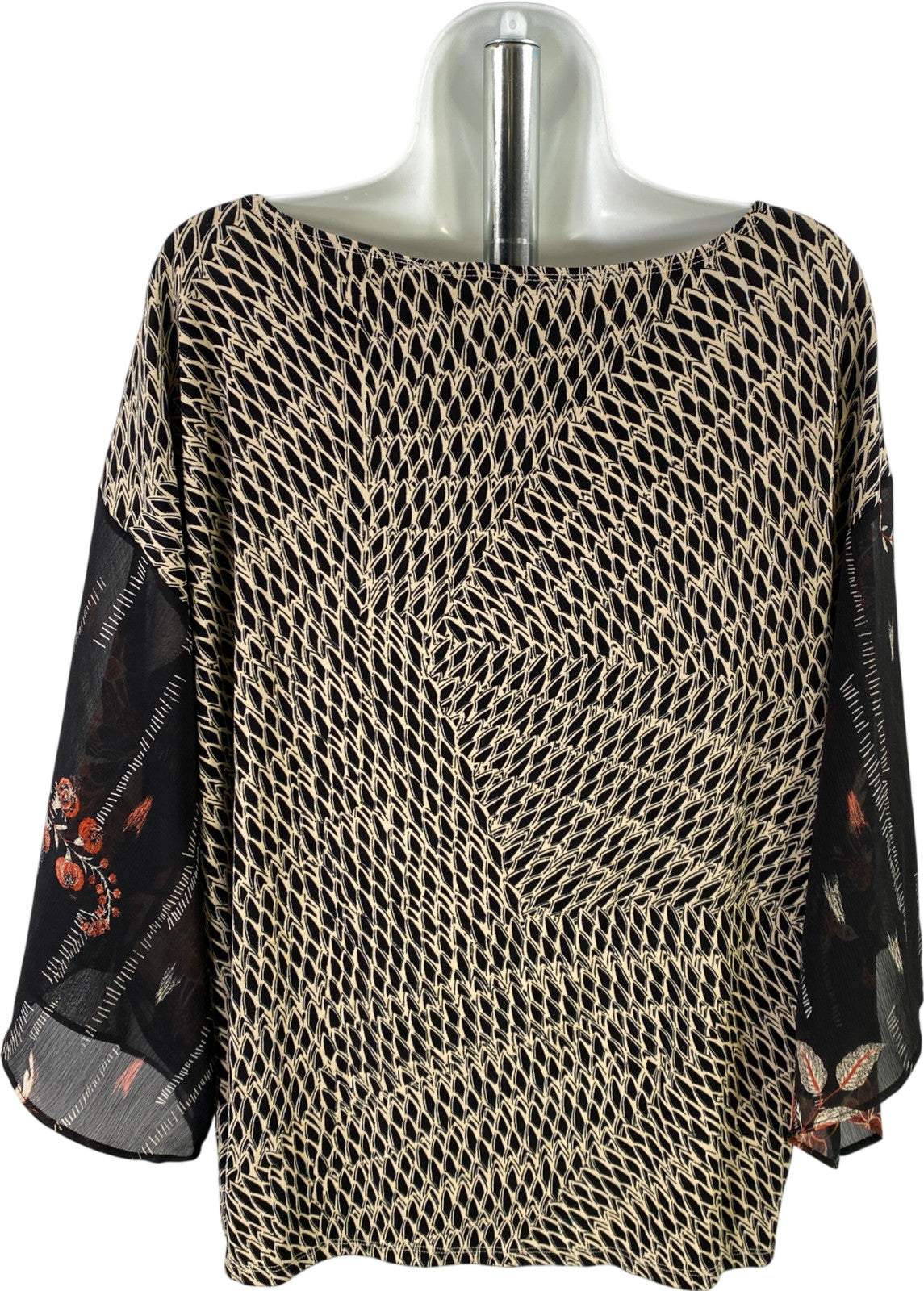 Chico’s Travelers Women’s Beige/Black Sheer 3/4 Sleeve Blouse - 2/US L