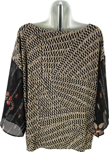 Chico’s Travelers Women’s Beige/Black Sheer 3/4 Sleeve Blouse - 2/US L