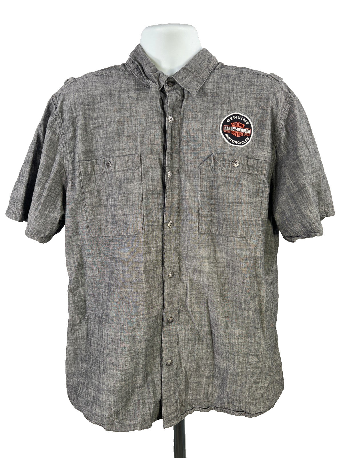 Harley Davidson. Men’s Gray Short Sleeve Button Up Shirt - XL