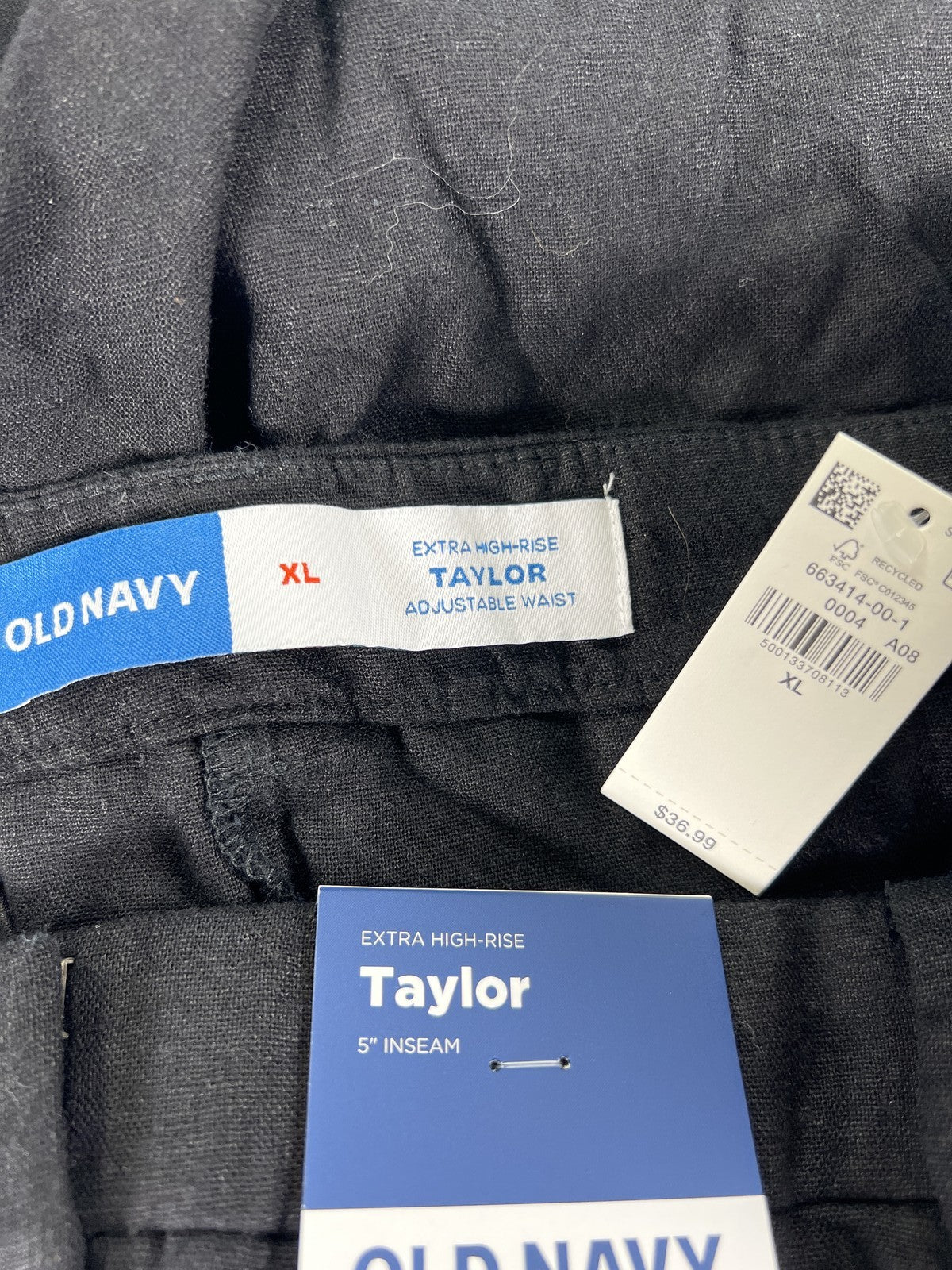 Old Navy Women’s Black Linen Taylor Adjustable Waist 5&quot; Shorts - XL