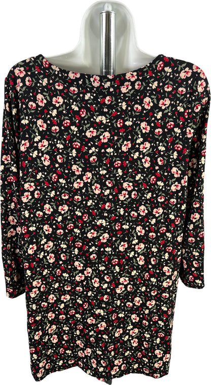 J.Jill Wearever Collection Women’s Black/Red Floral 3/4 Sleeve Shirt - S