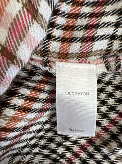 J.Jill Women’s Pink/Black Plaid Long Sleeve Button Up Ruffle Front Blouse - M