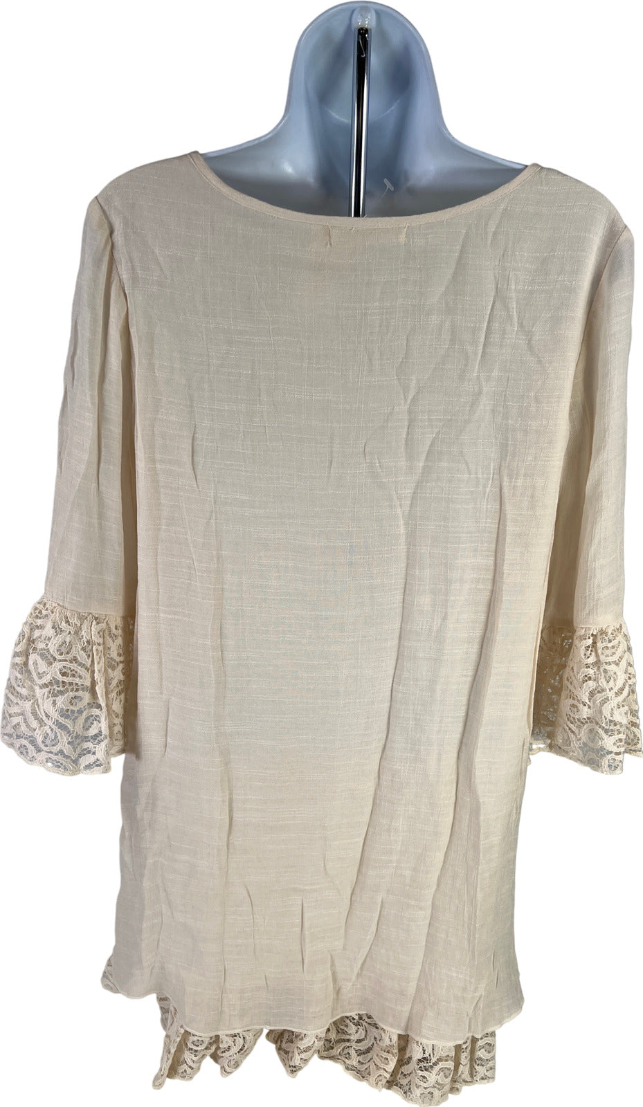 NEW Indigo Soul Women’s Beige Lace Trim 3/4 Sleeve Tunic Blouse - S