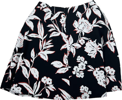 White House Black Market Women’s Black Floral Short A-Line Skirt - 4