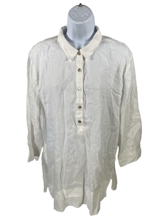 J. Jill Women's White Love Linen 1/2 Button Up Top Shirt - XL