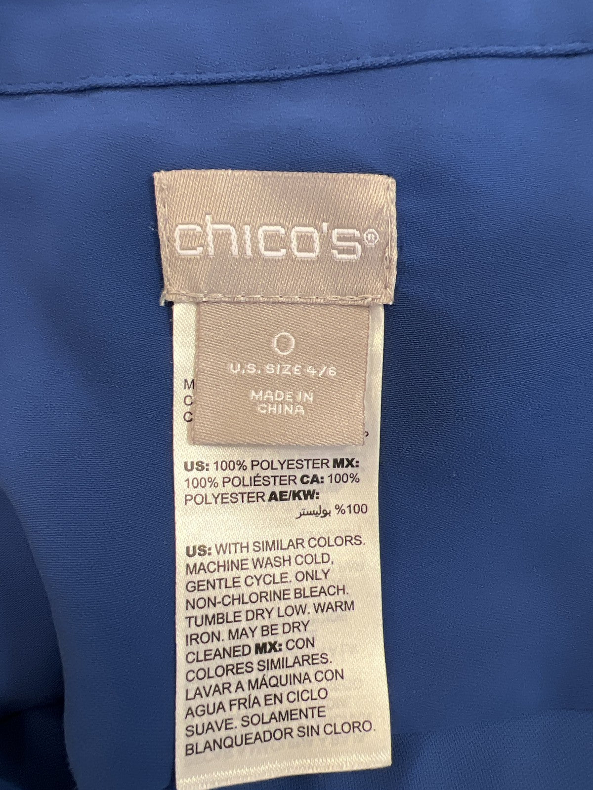 Chicos Women’s Blue Long Sleeve Button Up Blouse - 0/US 4