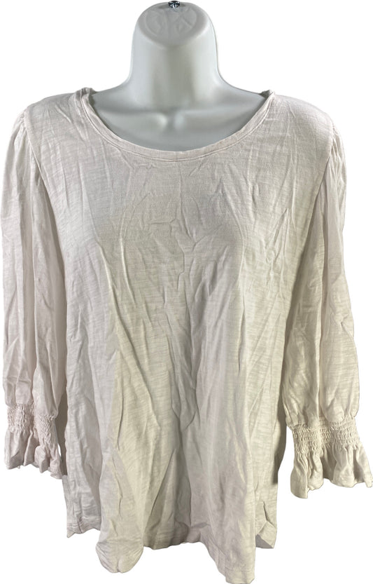 Chico’s Women’s White Cotton Slub Ruffle Cuff 3/4 Sleeve Scoop Neck Shirt - 2/L