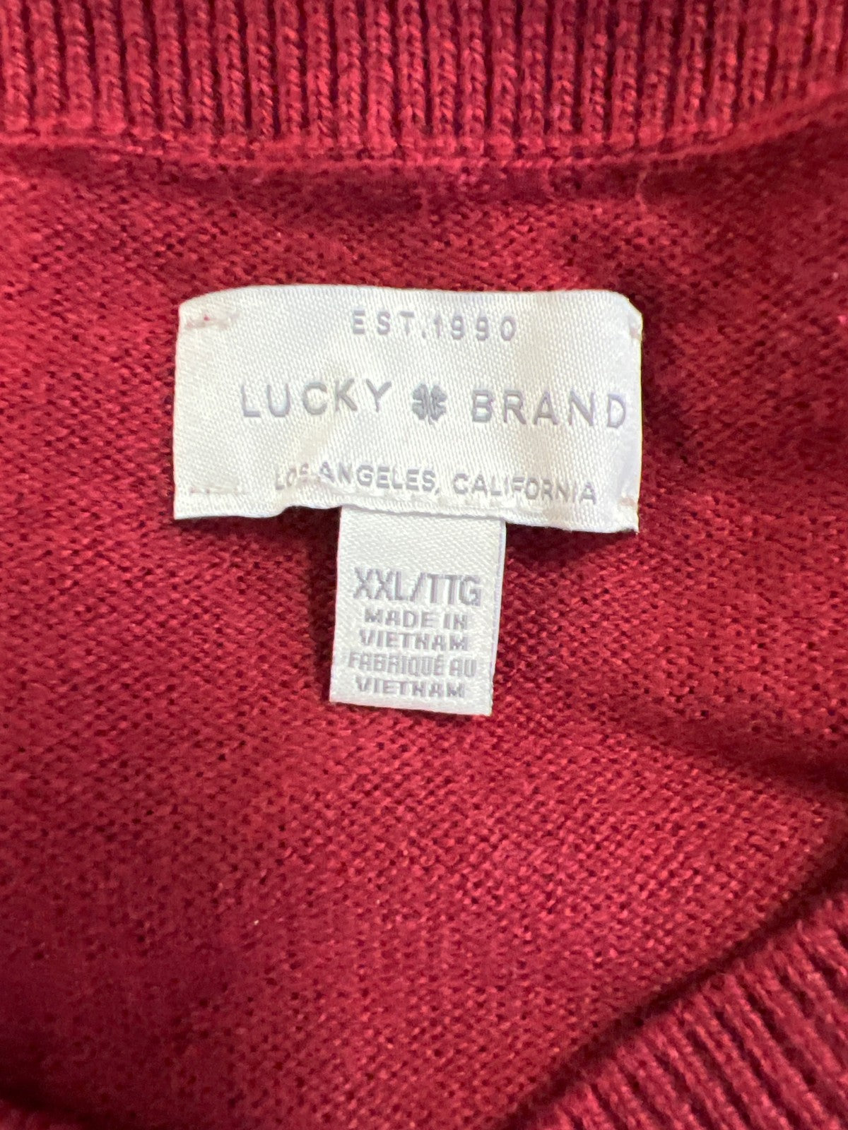 Lucky Brand Men’s Red Long Sleeve V-Neck Thin Sweater - XXL