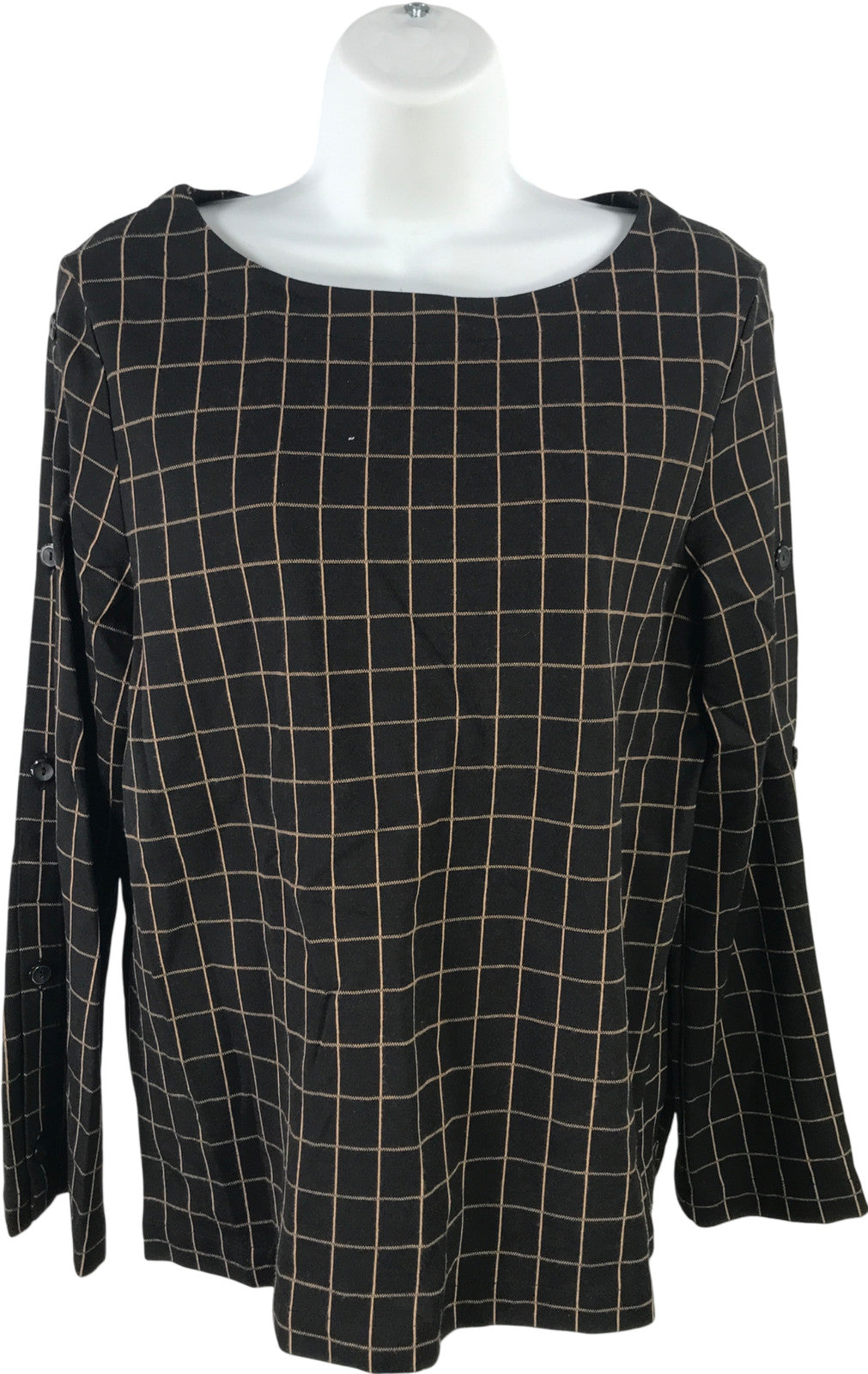 J.Jill Women’s Black Long Button Sleeve Ponte Shirt - M Petite